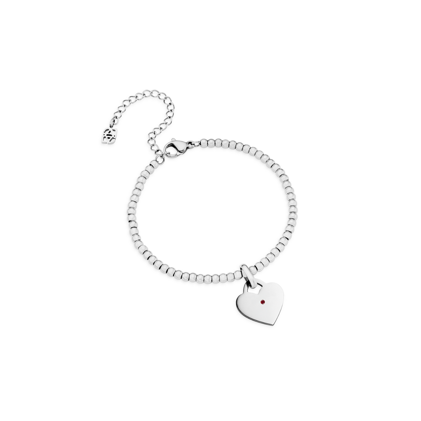 Blue Crystal Heart Token Beaded Bracelet (Silver)
