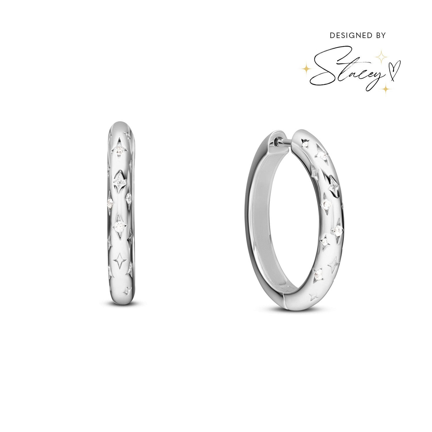 Moon and Back Hoop Earrings (Silver)