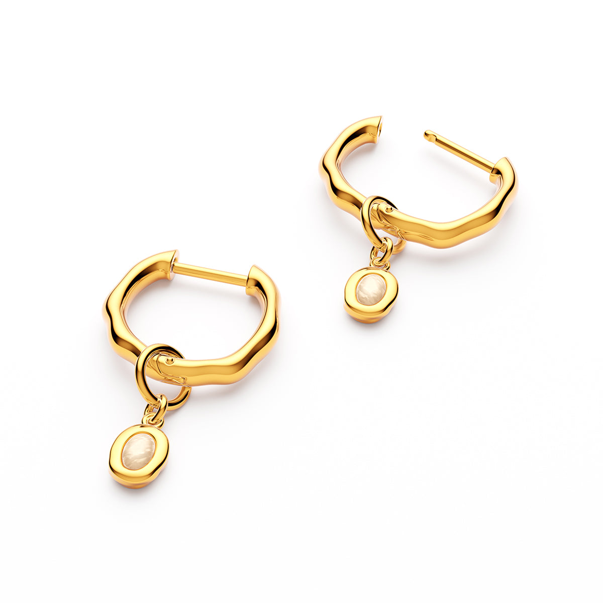 Fine Molten Huggie Earrings (Gold) - Moonstone