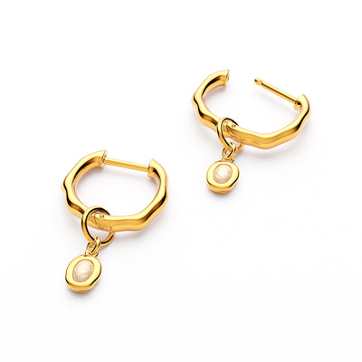 Fine Molten Huggie Earrings (Gold) - Moonstone