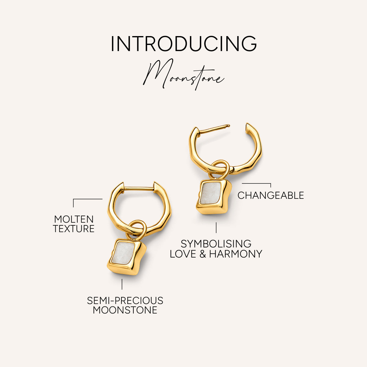 Molten Moonstone Huggie Earrings (Gold)