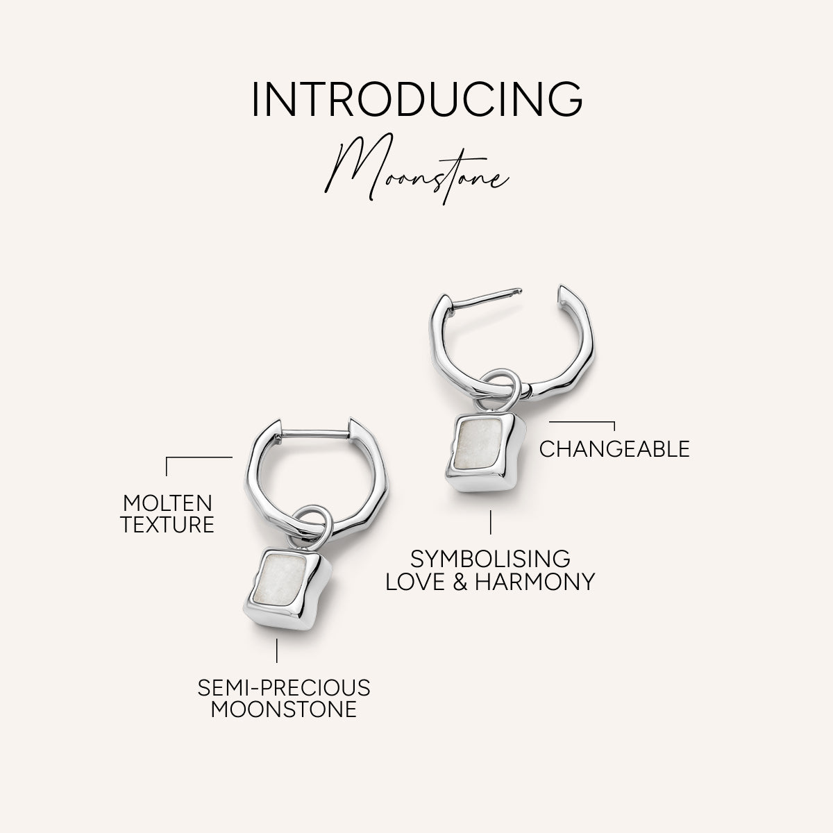 Molten Moonstone Huggie Earrings (Silver)