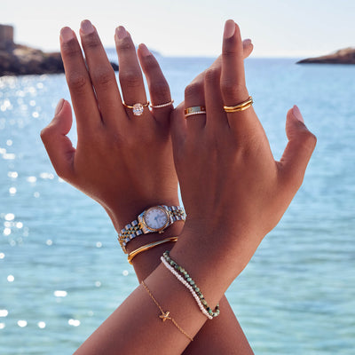 Green Turquoise Beaded Bracelet (Gold)