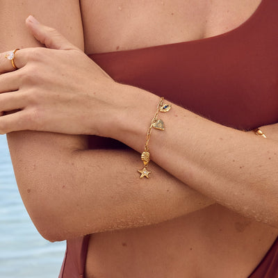 Custom Hanging Ocean Charm Bracelet (Gold)