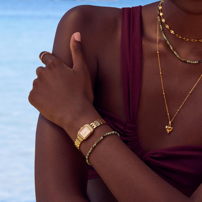 Green Turquoise Beaded Bracelet (Gold)