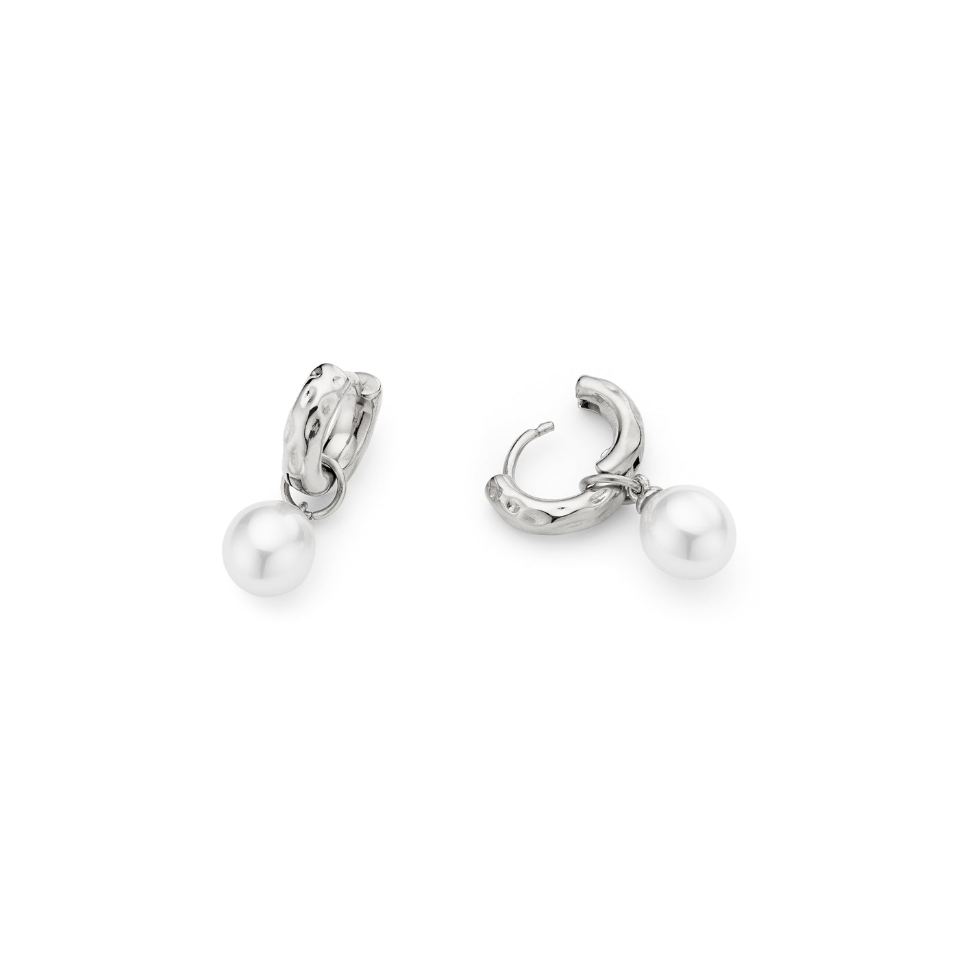 Pearl Drop Huggie Earring Set (Silver)