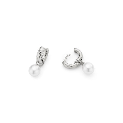 Pearl Drop Huggie Earring Set (Silver)