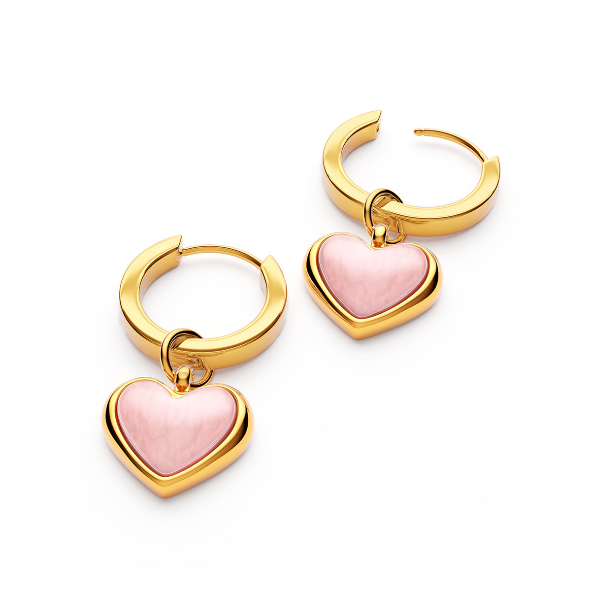 Pale Pink Opal Heart Huggie Earrings (Gold)
