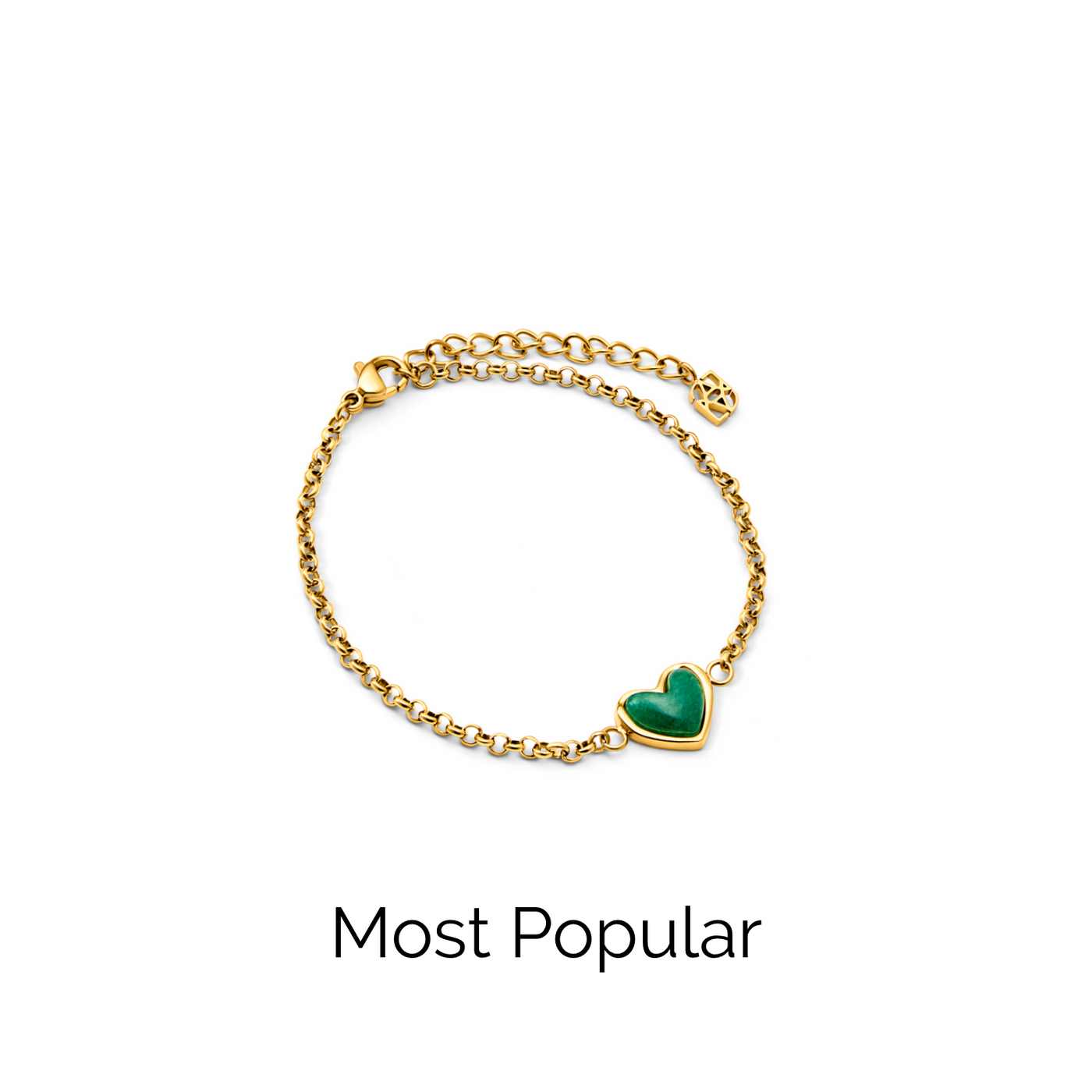 Green Quartz Heart Bracelet (Gold)