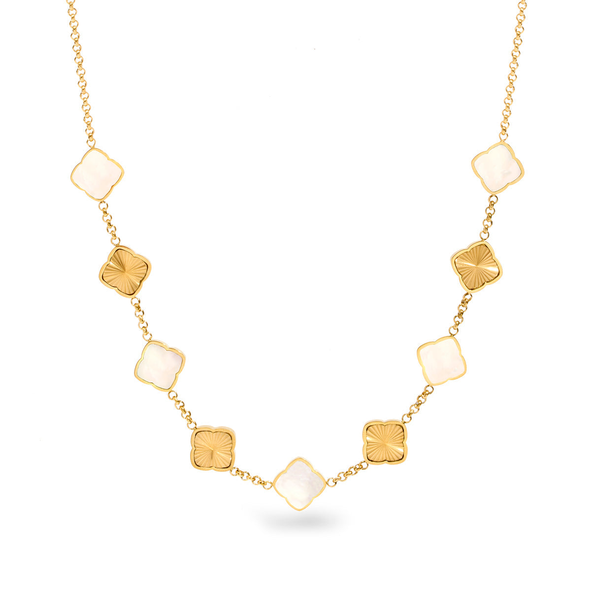 Pearl & Fluted Clover Necklace (Gold)
