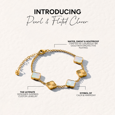 Pearl & Fluted Clover Bracelet (Gold)