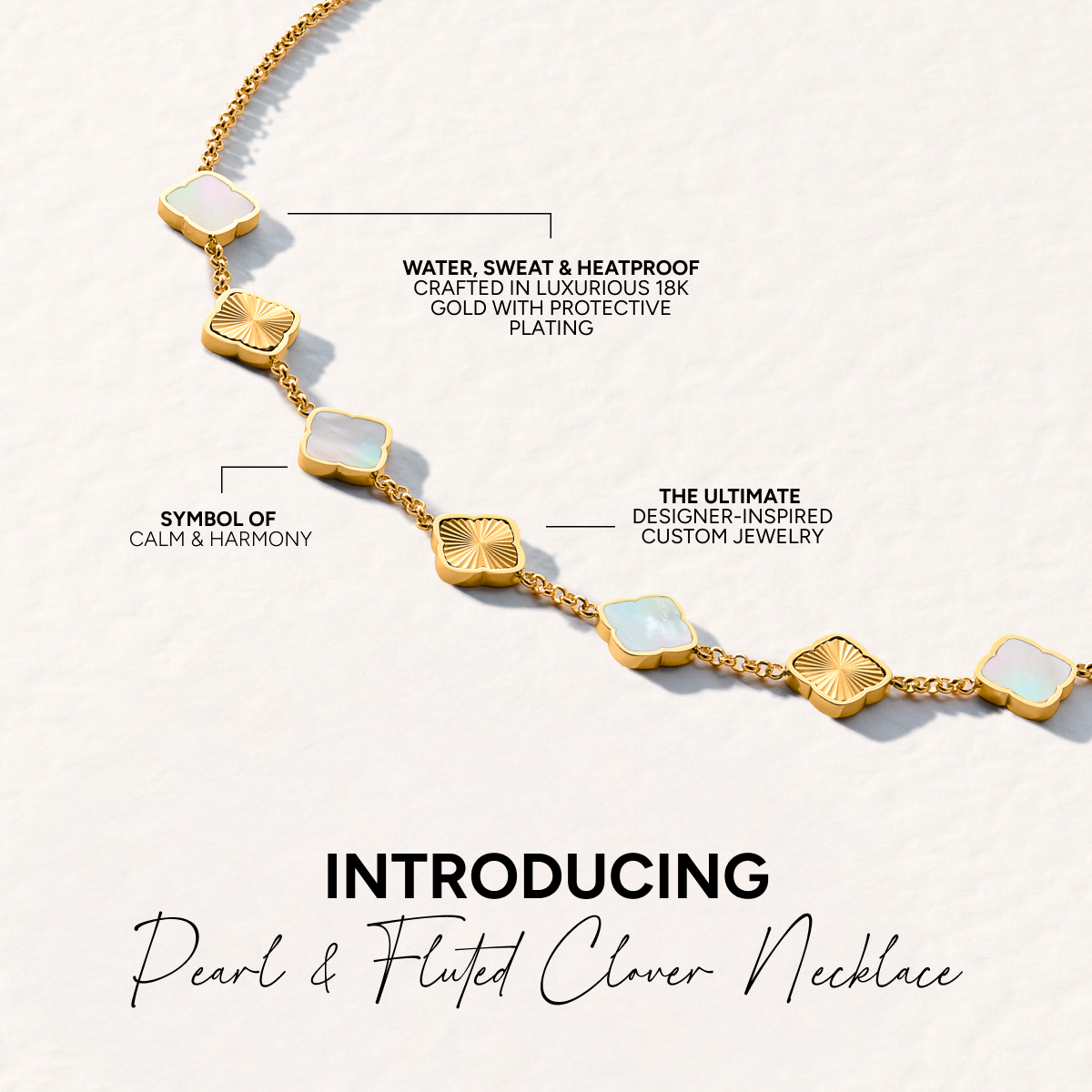 Pearl & Fluted Clover Necklace (Gold)