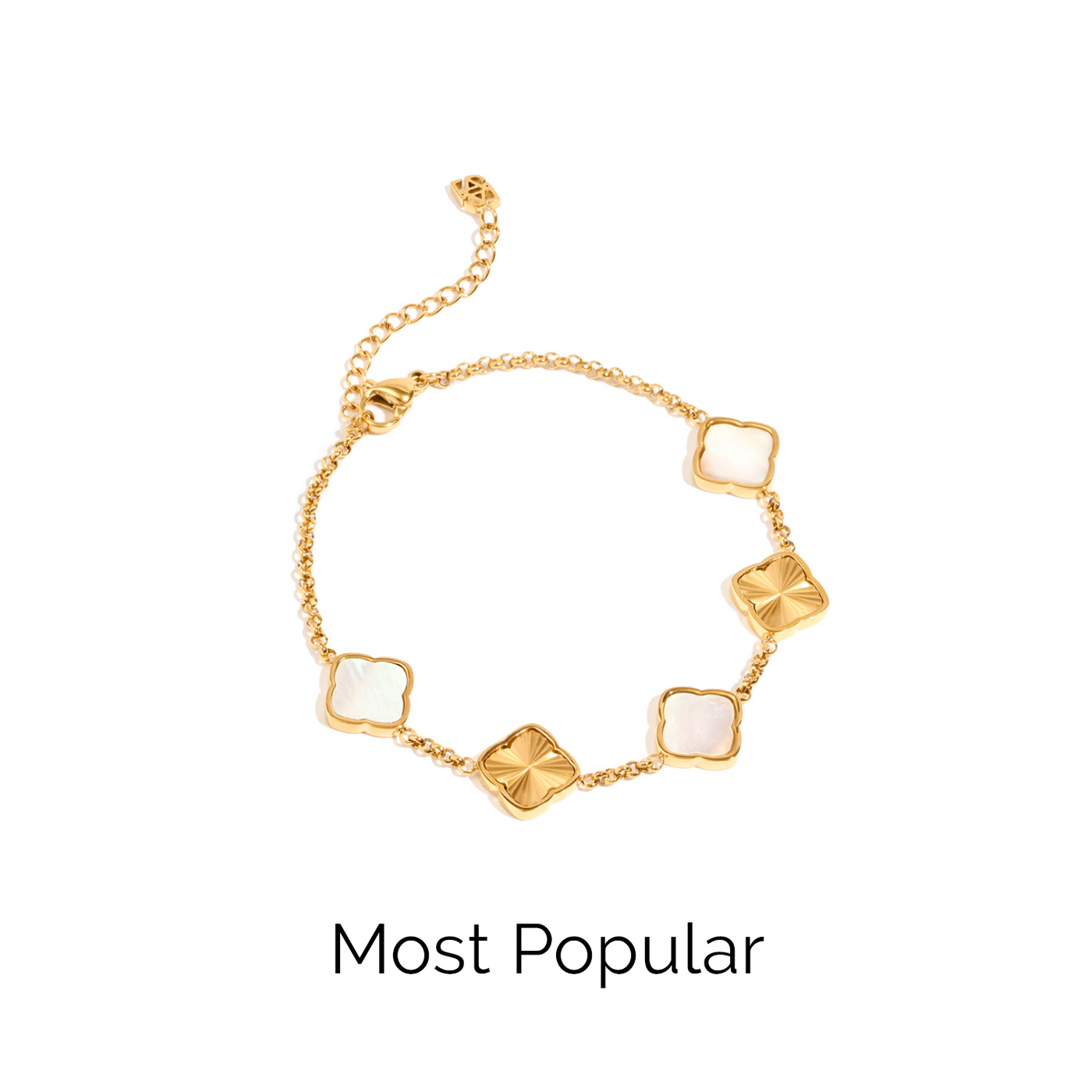 Pearl & Fluted Clover Bracelet (Gold)