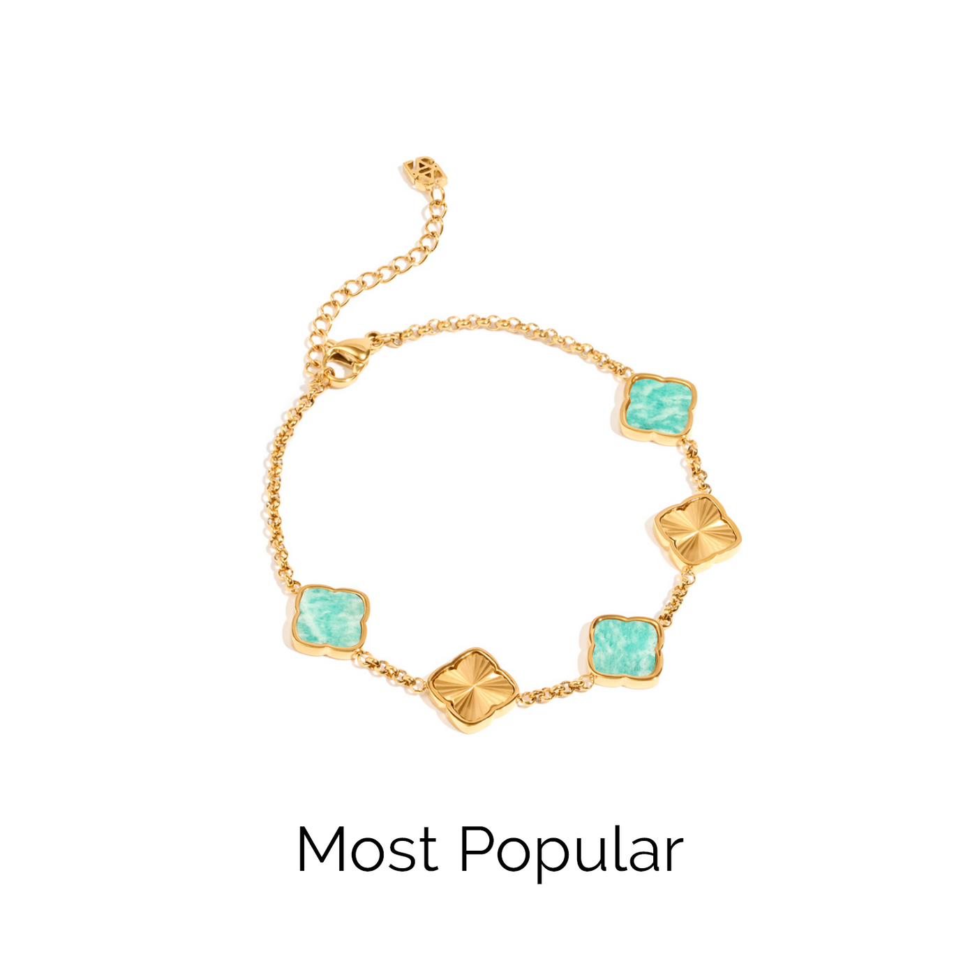 Amazonite & Fluted Clover Bracelet (Gold)