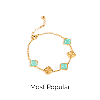 Amazonite & Fluted Clover Bracelet (Gold)