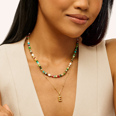 Semi Precious Stone Necklace (Gold)