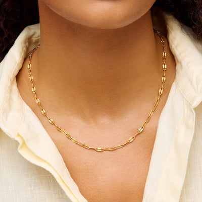 Paperclip Diamond Cut Chain Necklace (Gold)