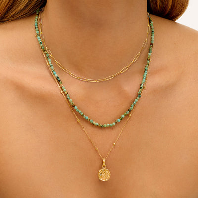 Mini Coin & Beaded Layered Necklace Set (Gold)