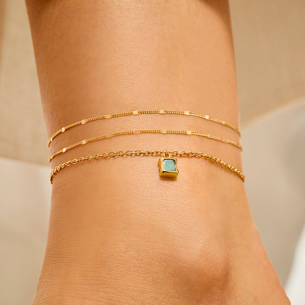Amazonite Stone Anklet Set (Gold)