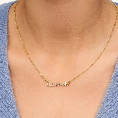 Crystal Cursive Name Necklace (Gold)