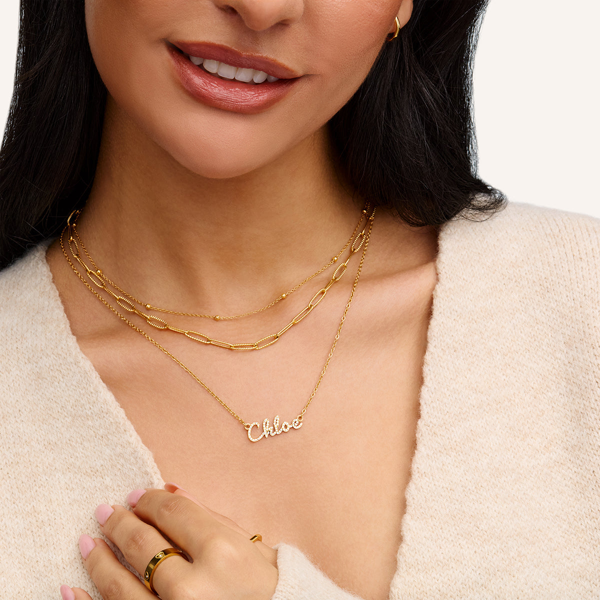 Crystal Cursive Name Necklace (Gold)