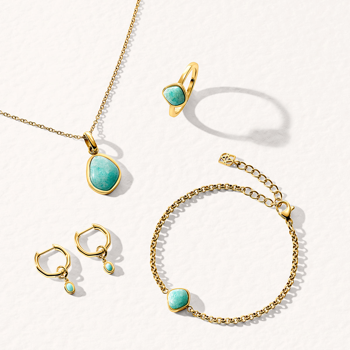 Fine Molten Huggie Earrings (Gold) - Amazonite