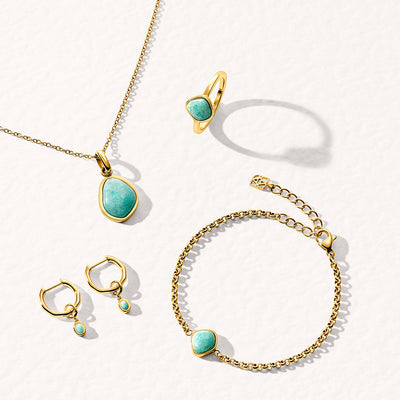 Fine Molten Huggie Earrings (Gold) - Amazonite