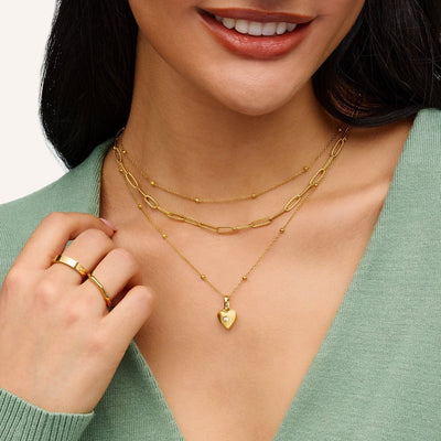 Heart Photo Locket Sphere Necklace (Gold)