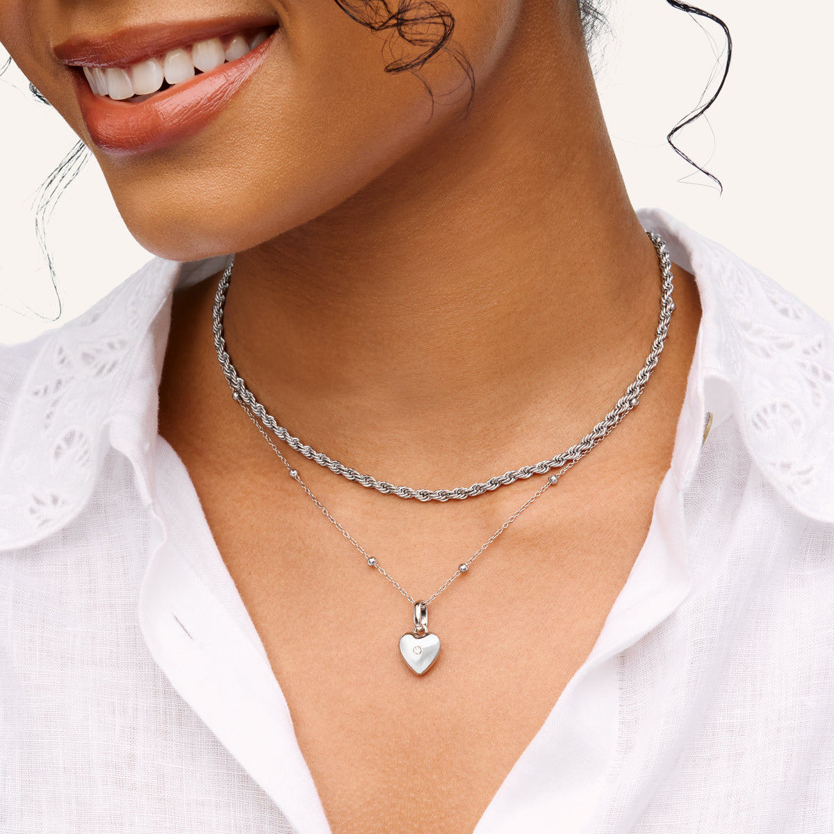 Heart Photo Locket Sphere Necklace (Silver)