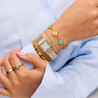 Amazonite & Fluted Clover Bracelet (Gold)