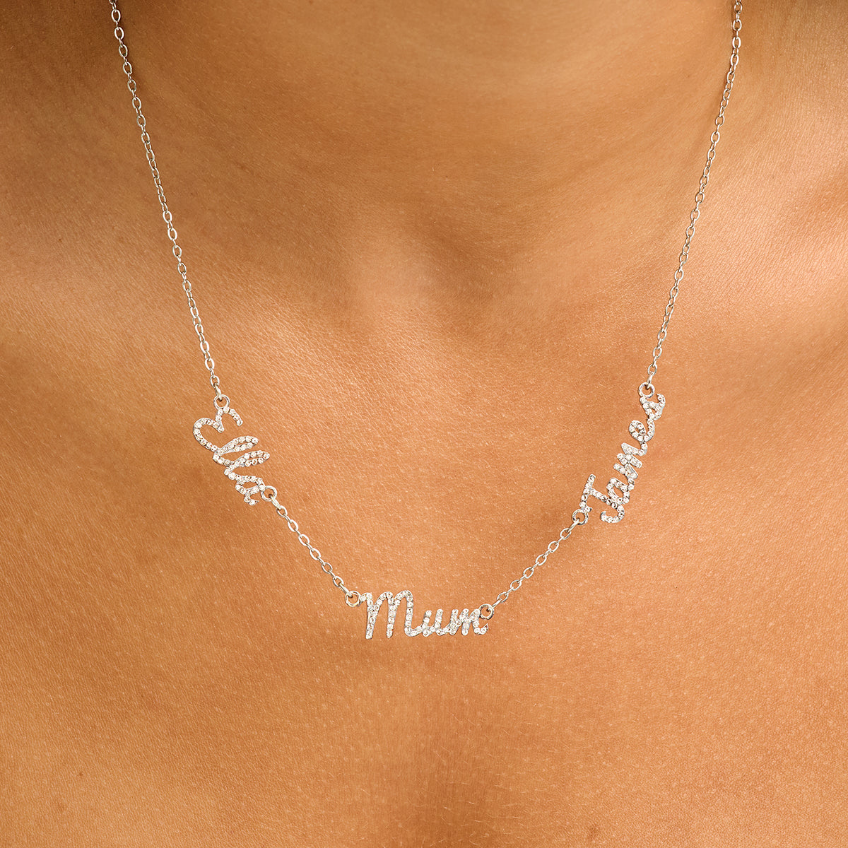 Multi Crystal Cursive Name Necklace (Silver)