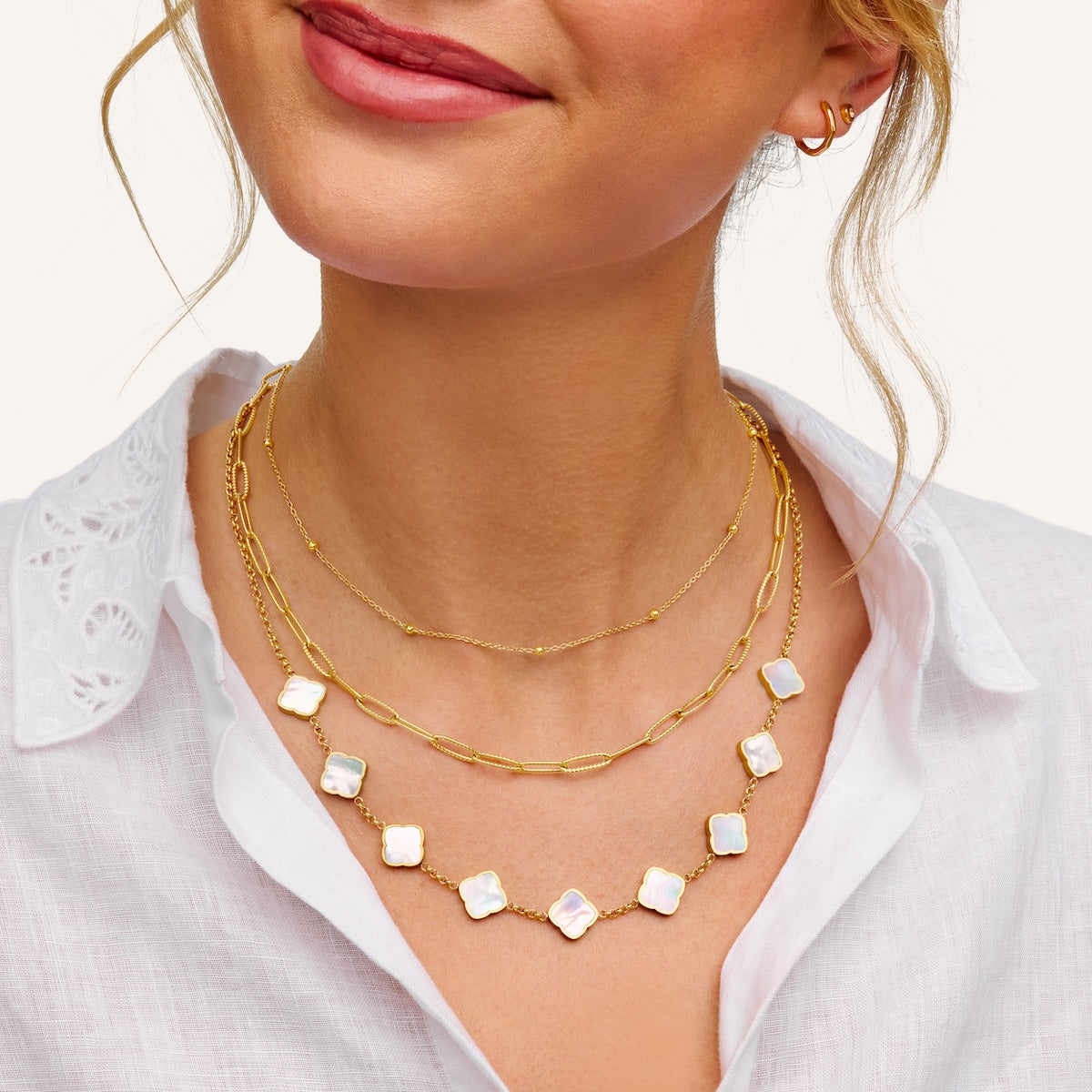 Pearl Multi Clover Necklace (Gold)