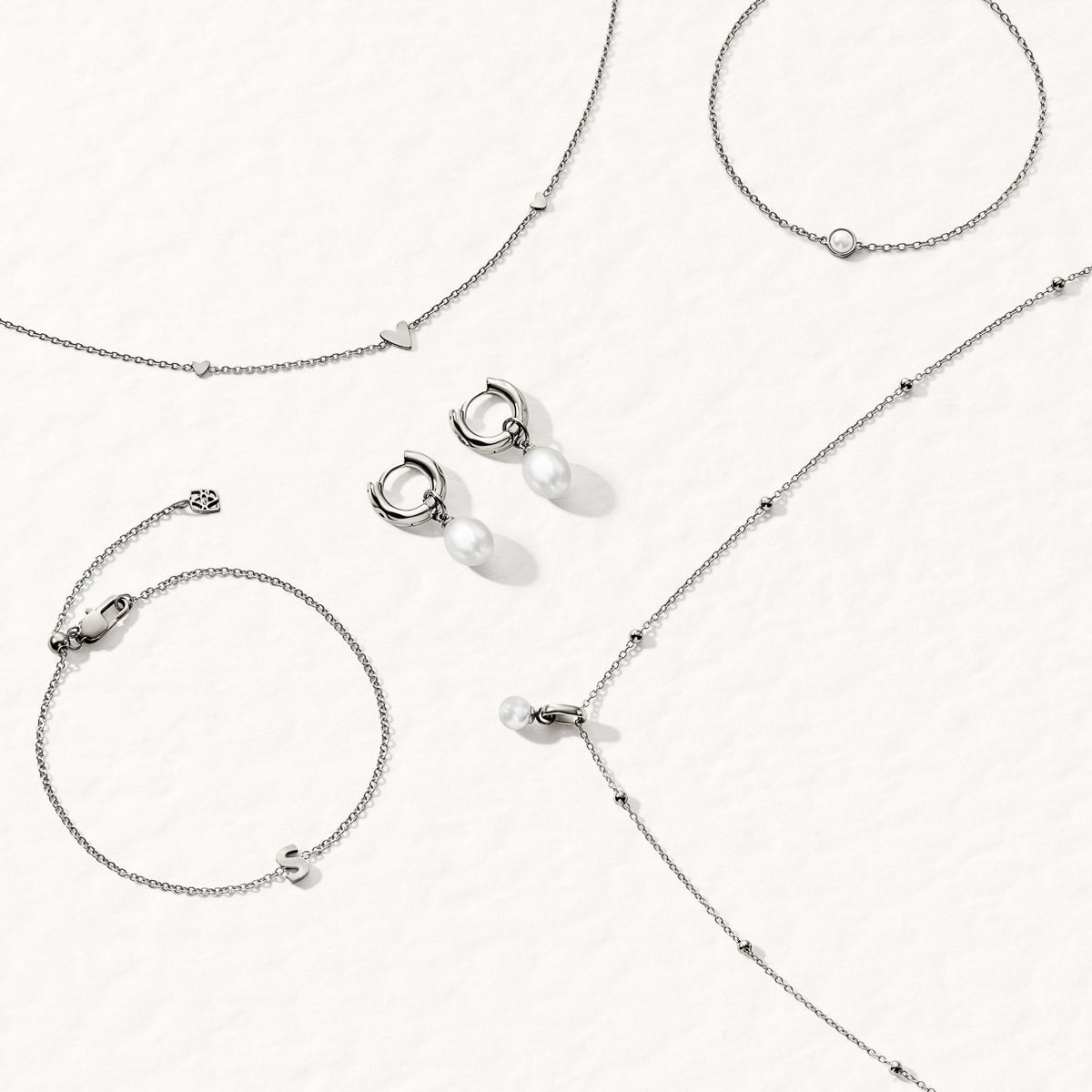 Initial & Pearl Bracelet Set (Silver)