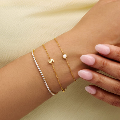 Initial & Pearl Bracelet Set (Gold)