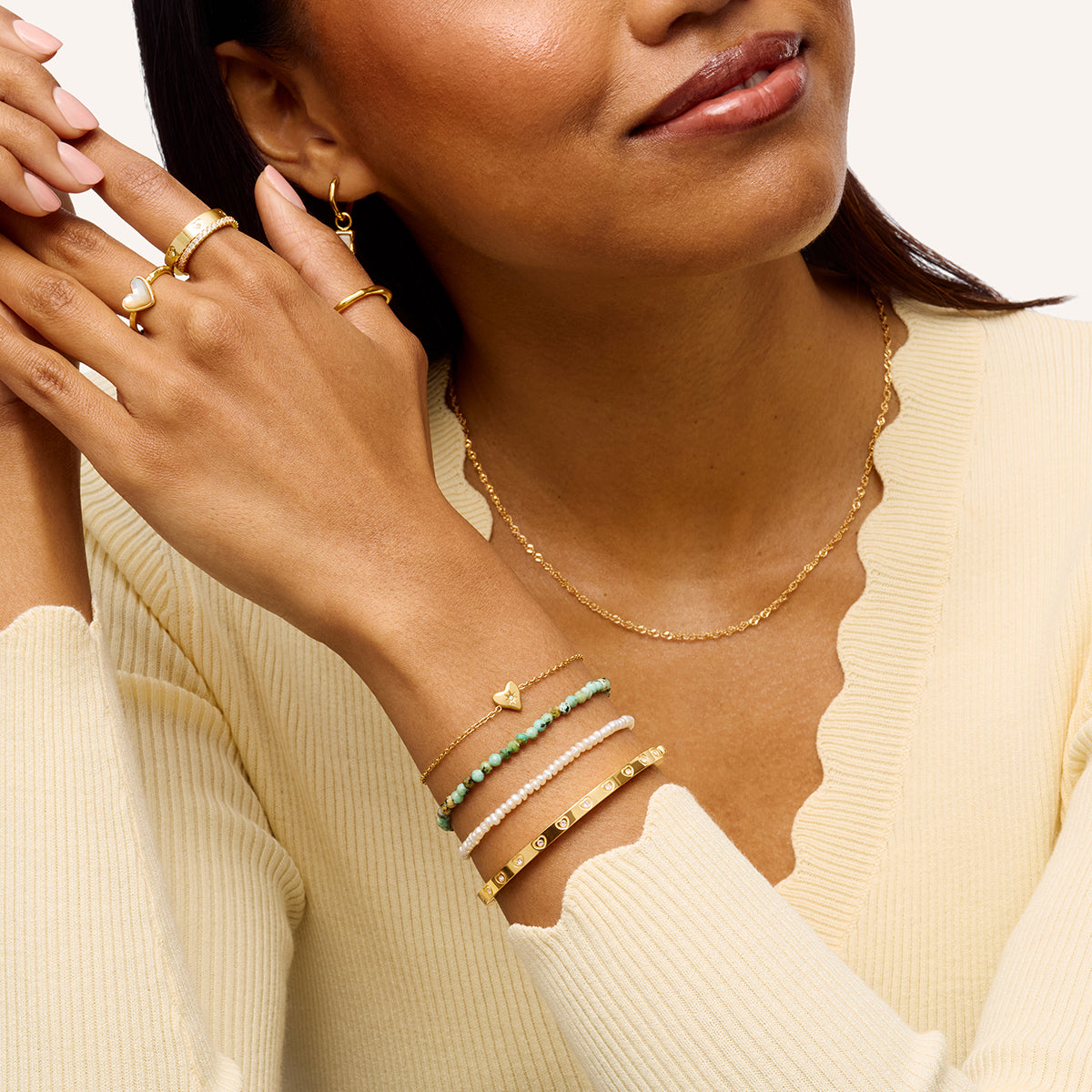 Green Turquoise Beaded Bracelet (Gold)