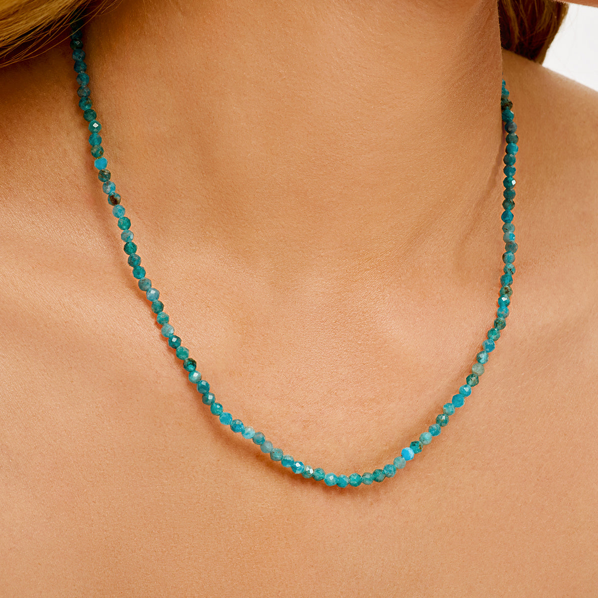 Blue Apatite Beaded Necklace (Gold)