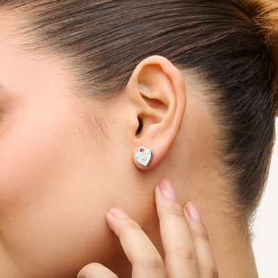 Heart Token Stud Earring (Silver)