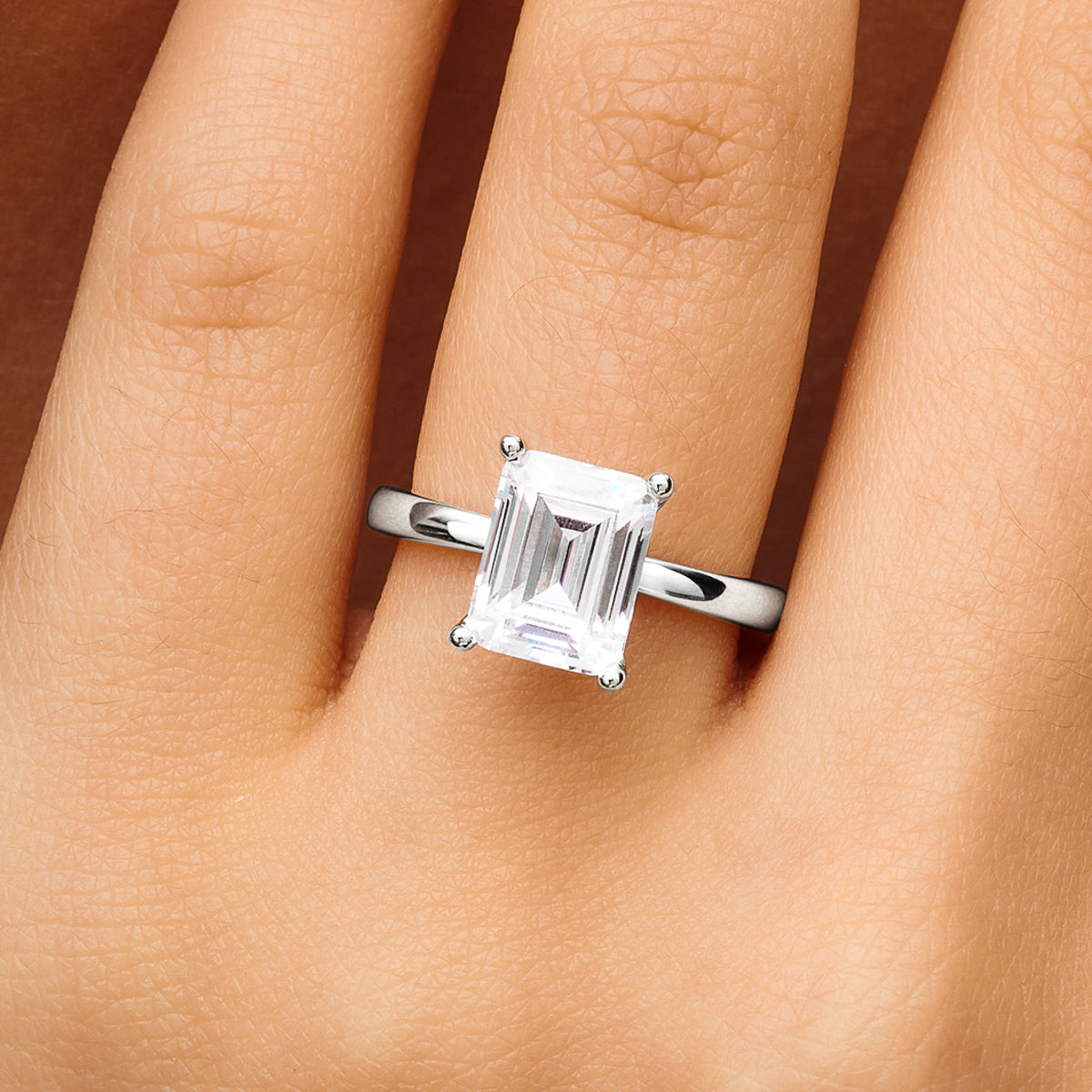 Emerald Cut Solitaire Ring (Silver)
