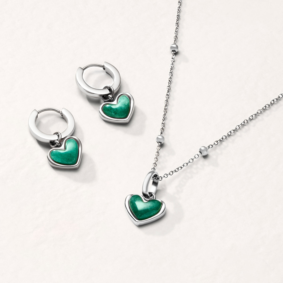 Green Quartz Heart Necklace (Silver)