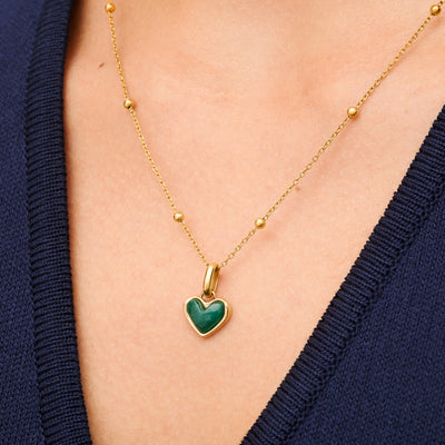 Green Quartz Heart Necklace (Gold)