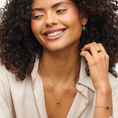 Green Quartz Heart Necklace (Gold)