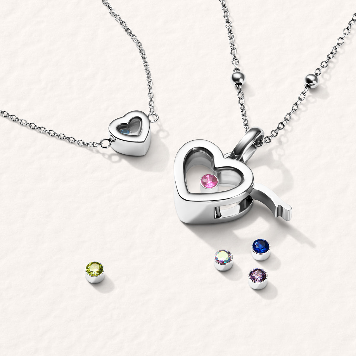 Floating Birthstone Locket Necklace (Silver)
