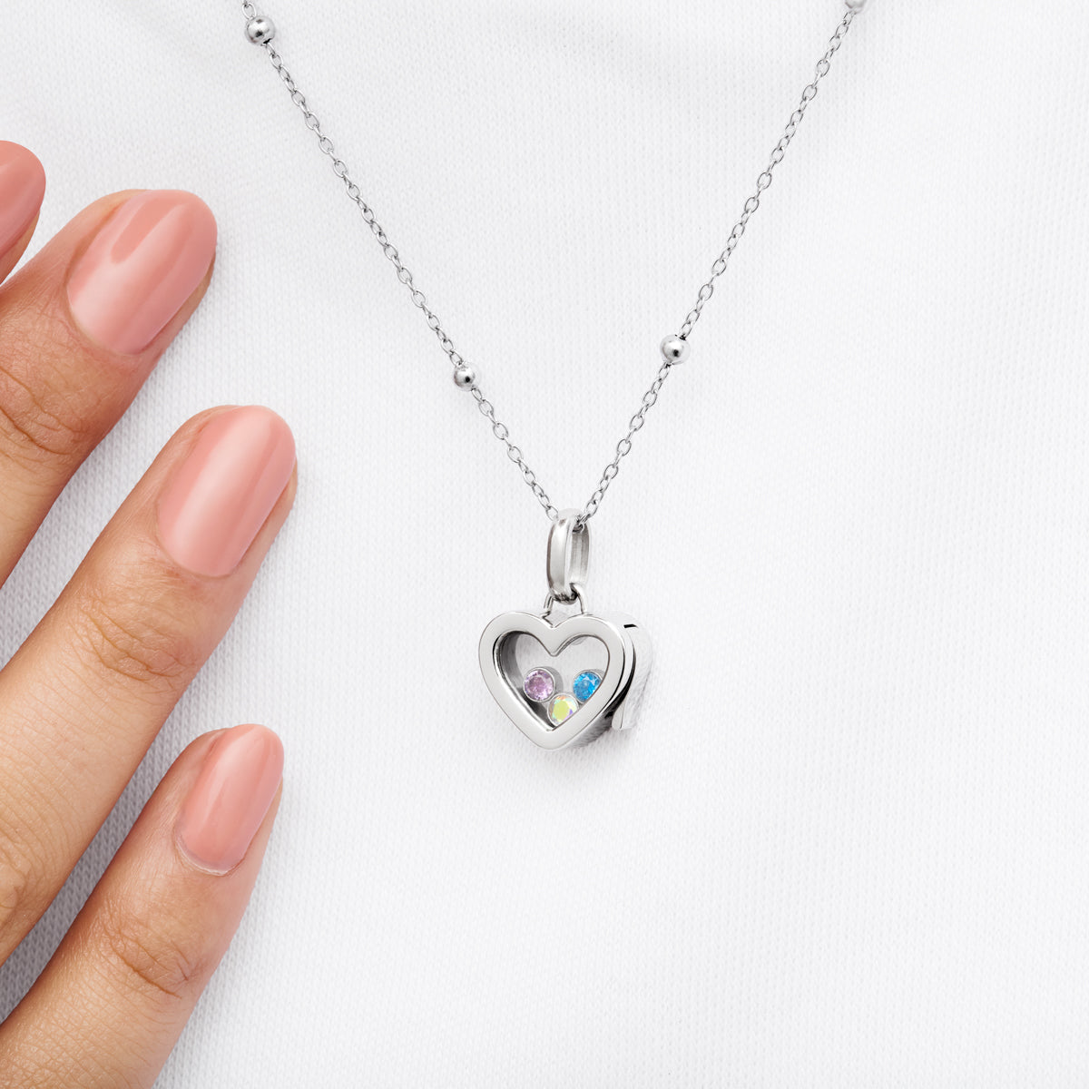 Floating Birthstone Locket Necklace (Silver)
