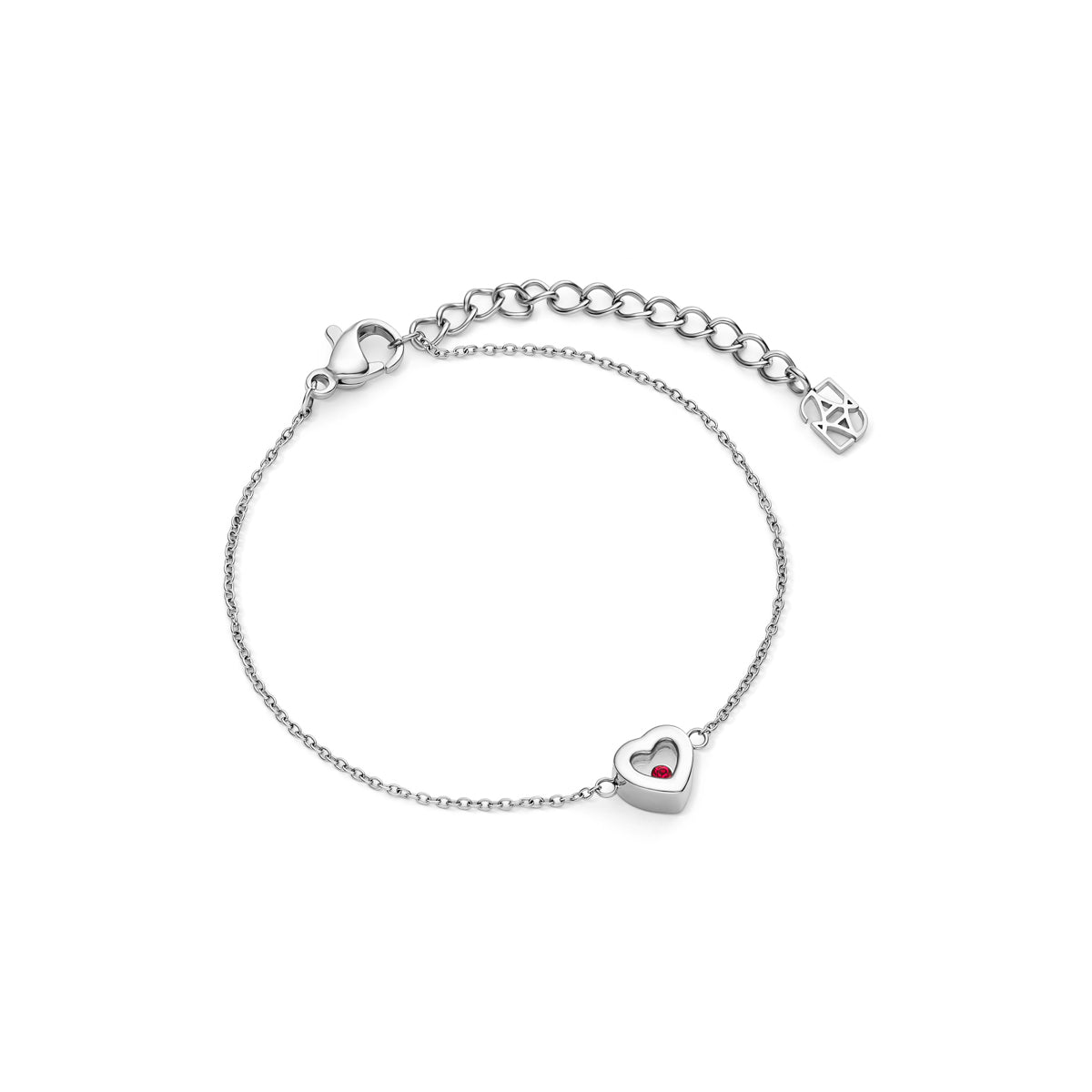 Floating Birthstone Heart Bracelet (Silver)