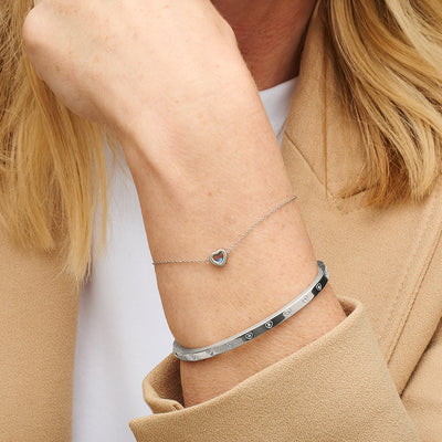 Floating Birthstone Heart Bracelet (Silver)