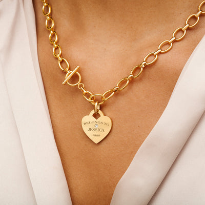 Heart Token Oval Necklace (Gold)