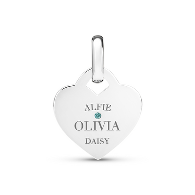 Birthstone Mini Heart Token Pendant (Silver)