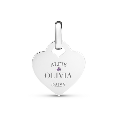 Birthstone Mini Heart Token Pendant (Silver)