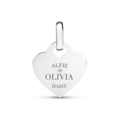 Birthstone Mini Heart Token Pendant (Silver)