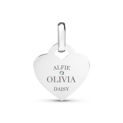 Birthstone Mini Heart Token Pendant (Silver)